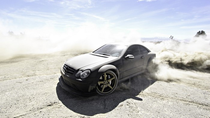 Mercedes-Benz CLK 63 AMG Black Series drifting in dust