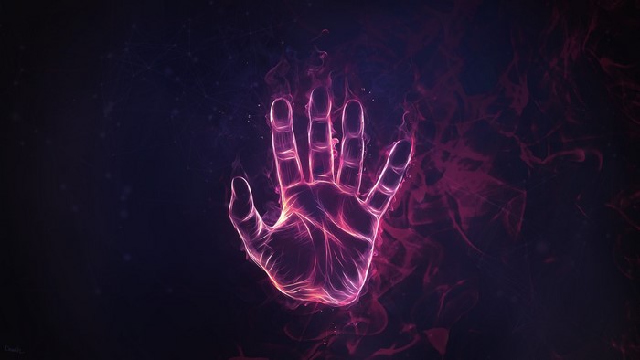 Glowing Hand with Pink and Purple Smoke
