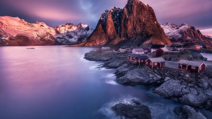 Fishing village on a rocky coast in Norway