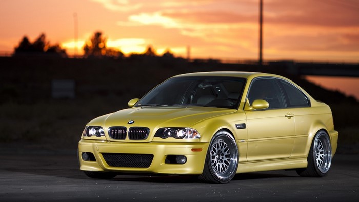 Yellow BMW M3 E46 Coupe at Sunset