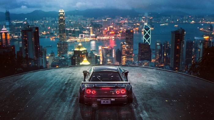 Nissan Skyline R34 GT-R in Hong Kong at Night