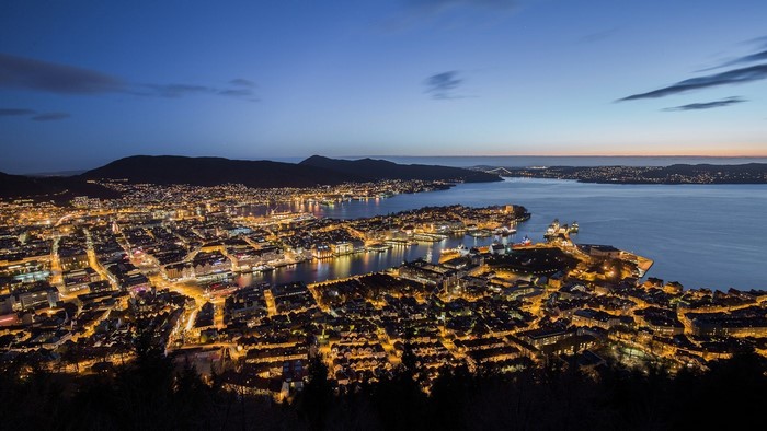 Bergen, Norway cityscape at dusk