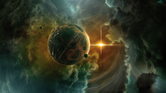 4K Space Nebula with Planets