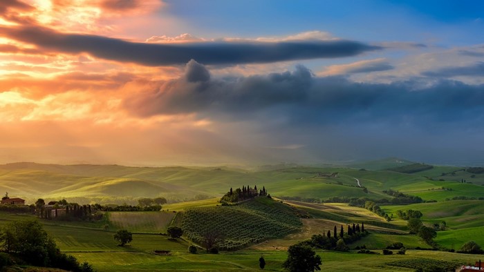 Tuscan Landscape at Sunset with Rolling Hills