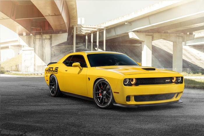 Yellow Dodge Challenger SRT Hellcat with Velgen Wheels