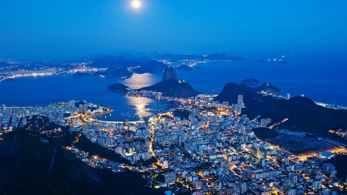 Rio de Janeiro cityscape at night with Sugarloaf Mountain