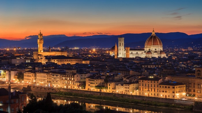 Florence cityscape at dusk with Arno River