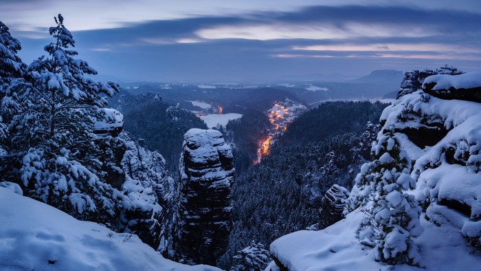 Saxon Switzerland National Park in Germany during winter
