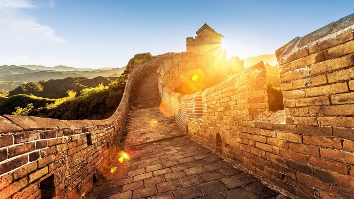 The Great Wall of China at sunrise