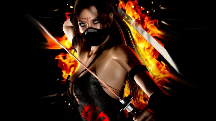 Dragon Ninja with Swords and Fire