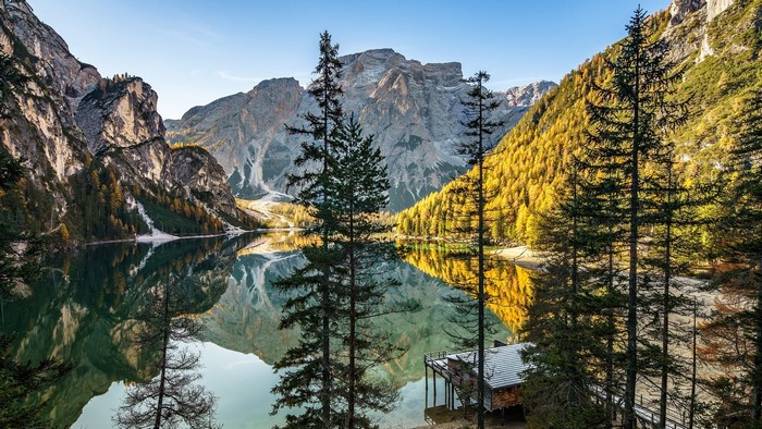 Lake in the Dolomites Mountains