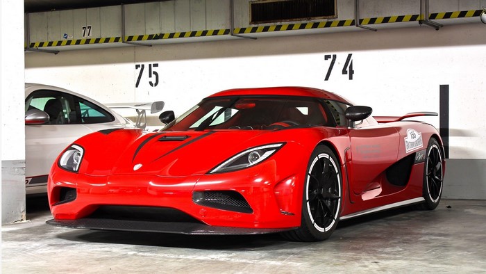 Red Koenigsegg Agera R in parking garage