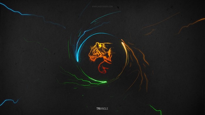 Tiger outline with colorful energy swirls