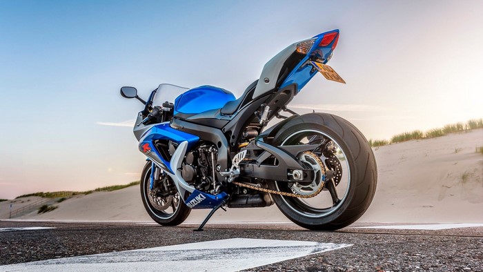 Blue Suzuki GSX-R Motorcycle on Road