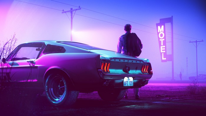 1967 Ford Mustang Fastback and Motel Sign