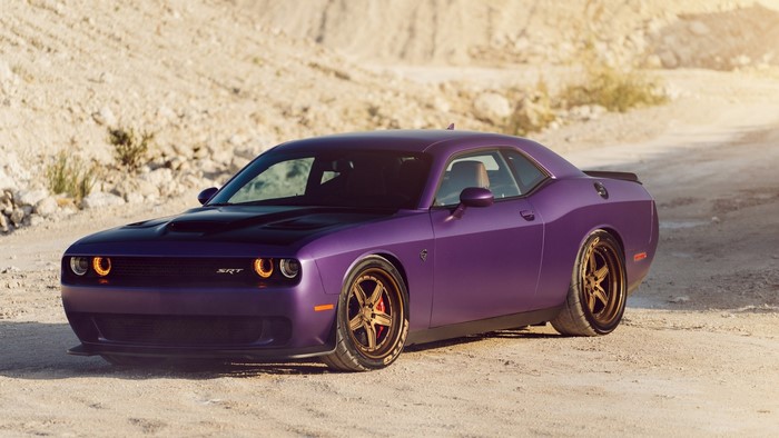 Purple Dodge Challenger SRT Hellcat in desert