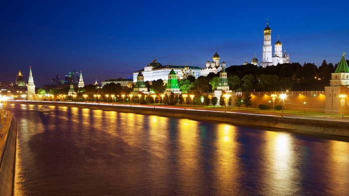 Moscow Kremlin and Moskva River at Night
