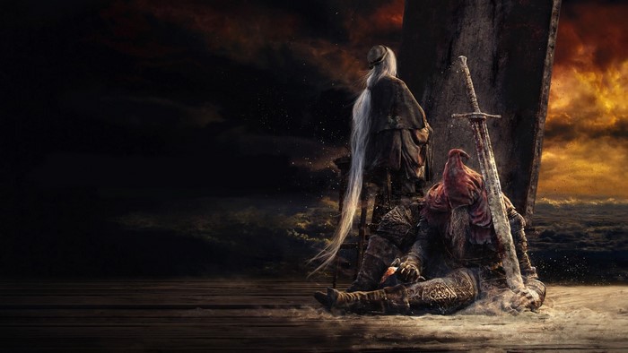 Knight and figure from Dark Souls III