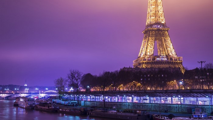 Eiffel Tower at Night over the Seine River