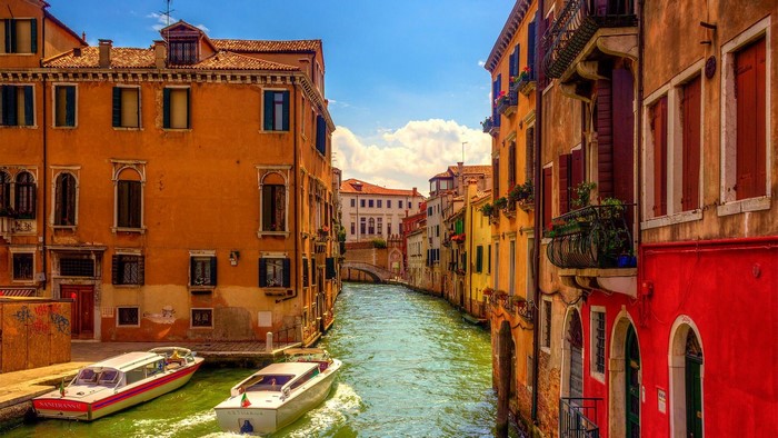 Venice Canal with Boats and Buildings