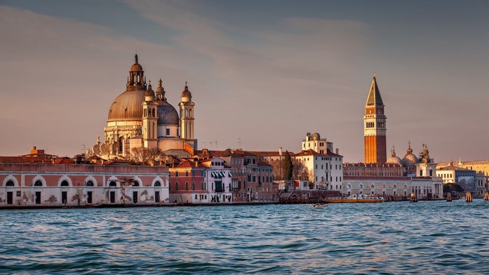 Venice cityscape with domes and bell tower