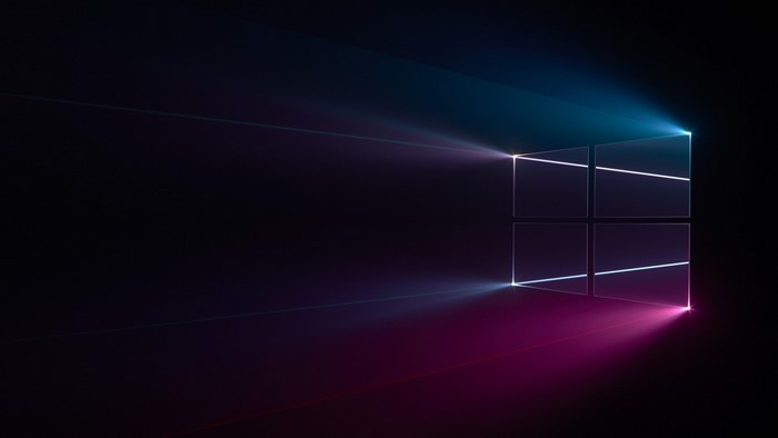Windows 10 logo with neon light beams