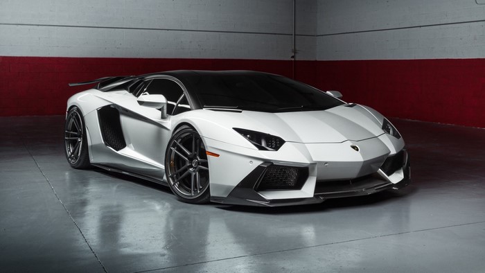 White Lamborghini Aventador LP 700-4 in garage