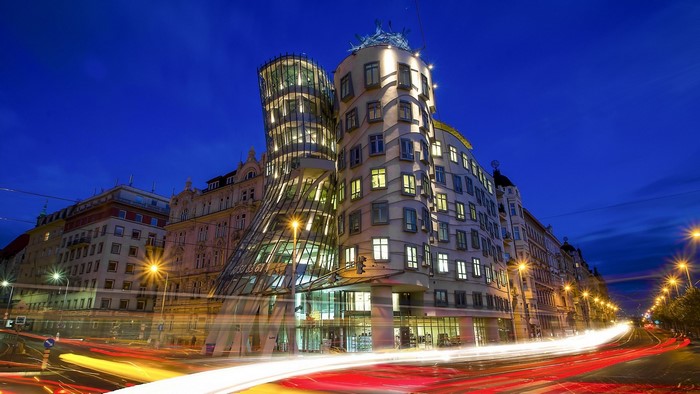 Dancing House in Prague at night