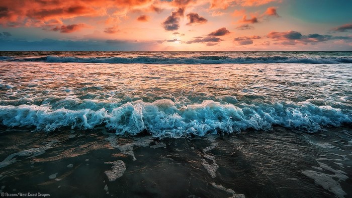 Ocean waves at sunset