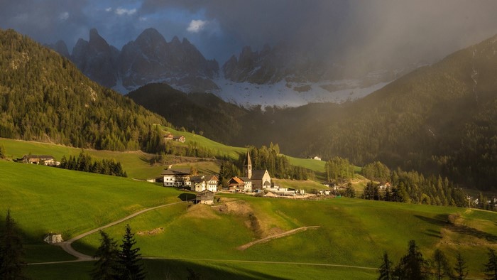 Village in the Dolomites Mountains