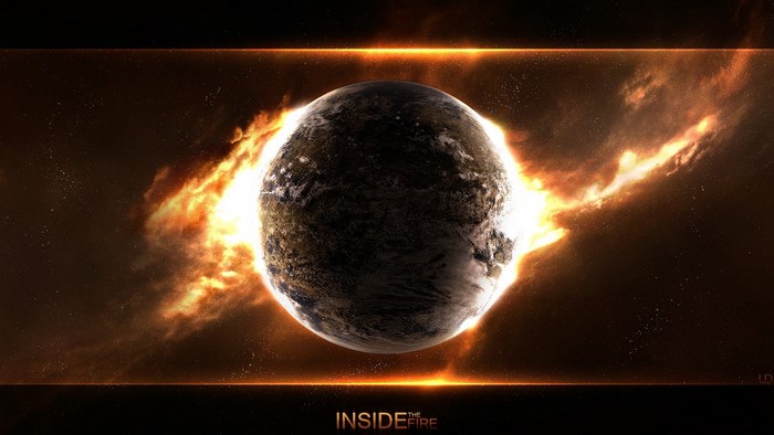 Planet engulfed in fire