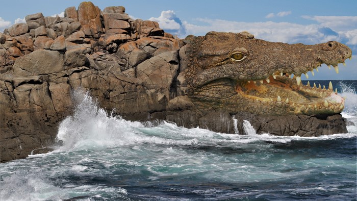 4K Crocodile Rock Formation in the Ocean
