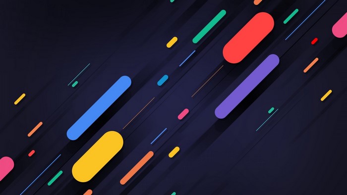 Abstract colorful rounded rectangles and lines on dark background