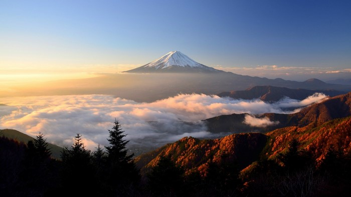 Mount Fuji Above Clouds at Sunrise