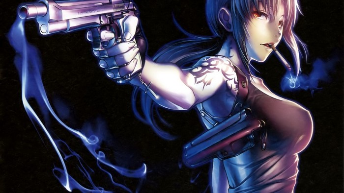 Revy from Black Lagoon with guns and cigarette