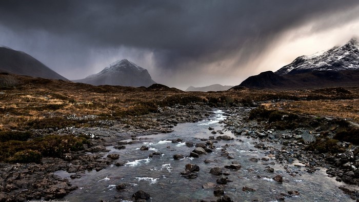 Stormy Mountains and River in Scotland