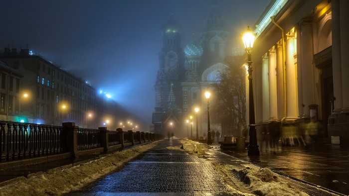 Church of the Savior on Spilled Blood in fog