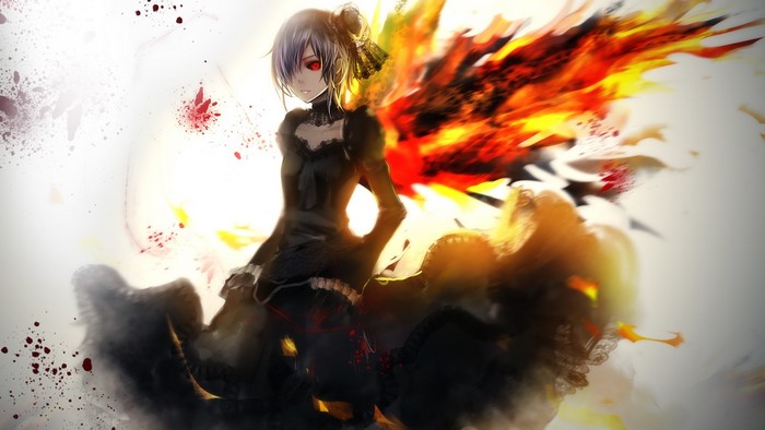 Touka Kirishima from Tokyo Ghoul with fiery wings