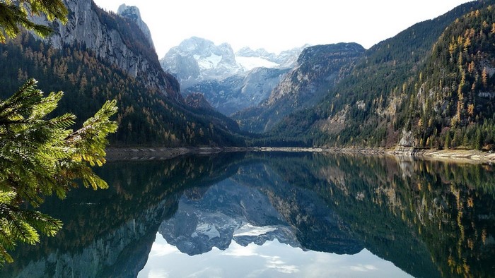 Lake Gosau with reflection of Dachstein mountains
