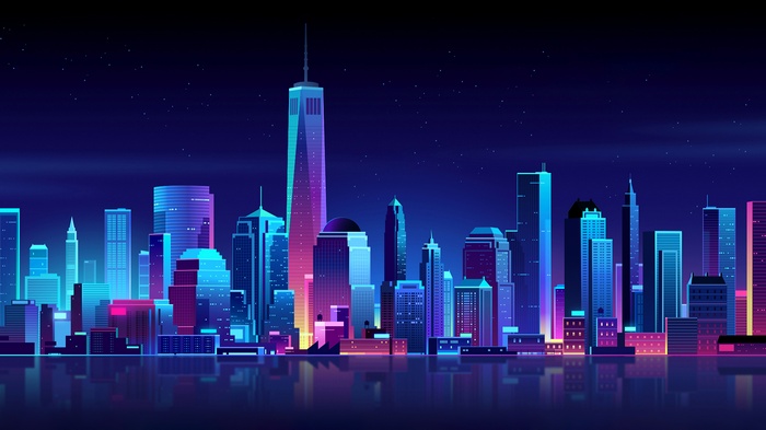 Neon New York City Skyline at Night 4K