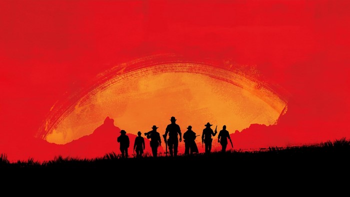 Red Dead Redemption 2 group silhouette at sunset