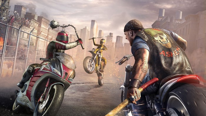 Motorcycle combat in a post-apocalyptic city