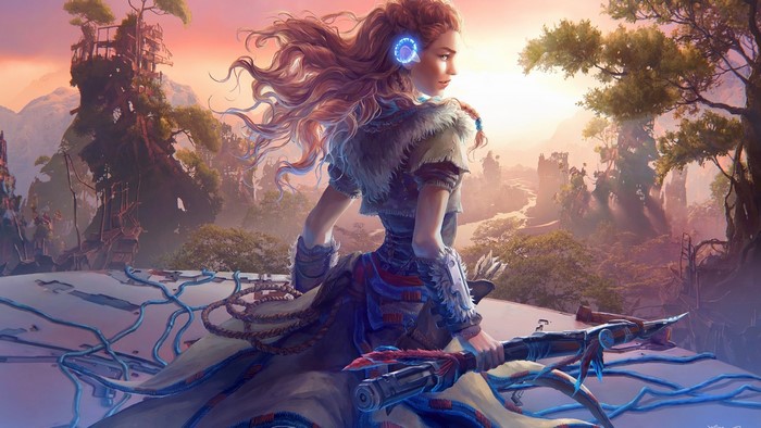 Aloy from Horizon Zero Dawn in a landscape