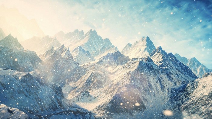 Bright Snowy Mountains in Winter