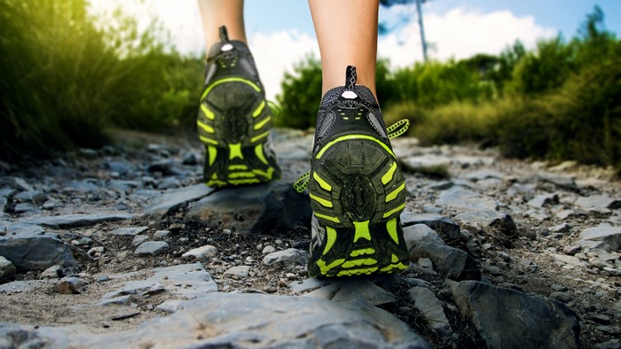 4K Trekking Shoes on Rocky Path