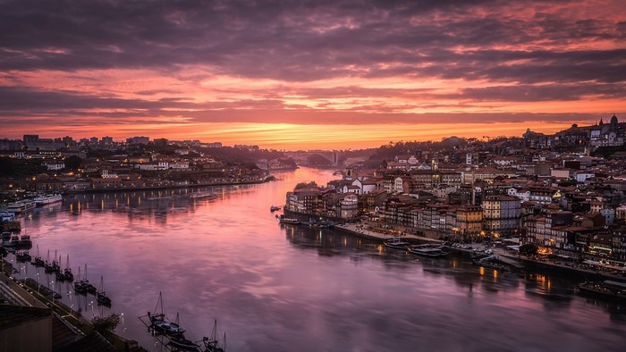 Porto, Portugal at Sunset over the Douro River