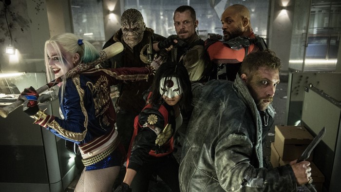 Suicide Squad characters in a room