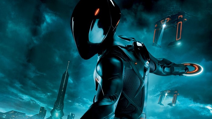 Tron: Legacy character with light cycles