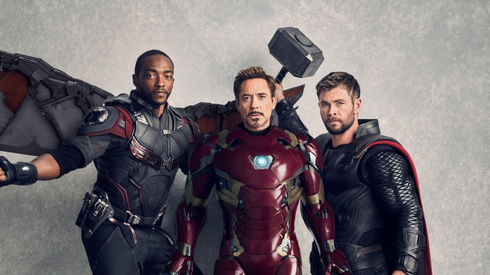 Falcon, Iron Man, and Thor from Avengers: Infinity War 4K