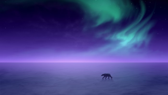 Polar Bear Under Aurora Borealis